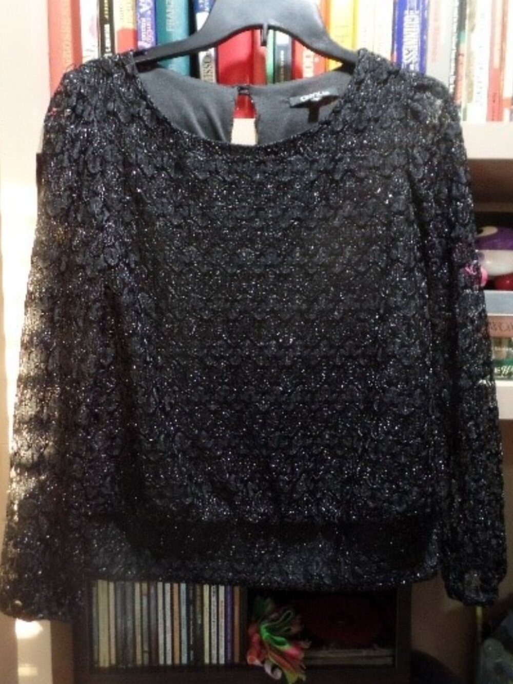 Onyx Nice black lace and beaded formal blouson top